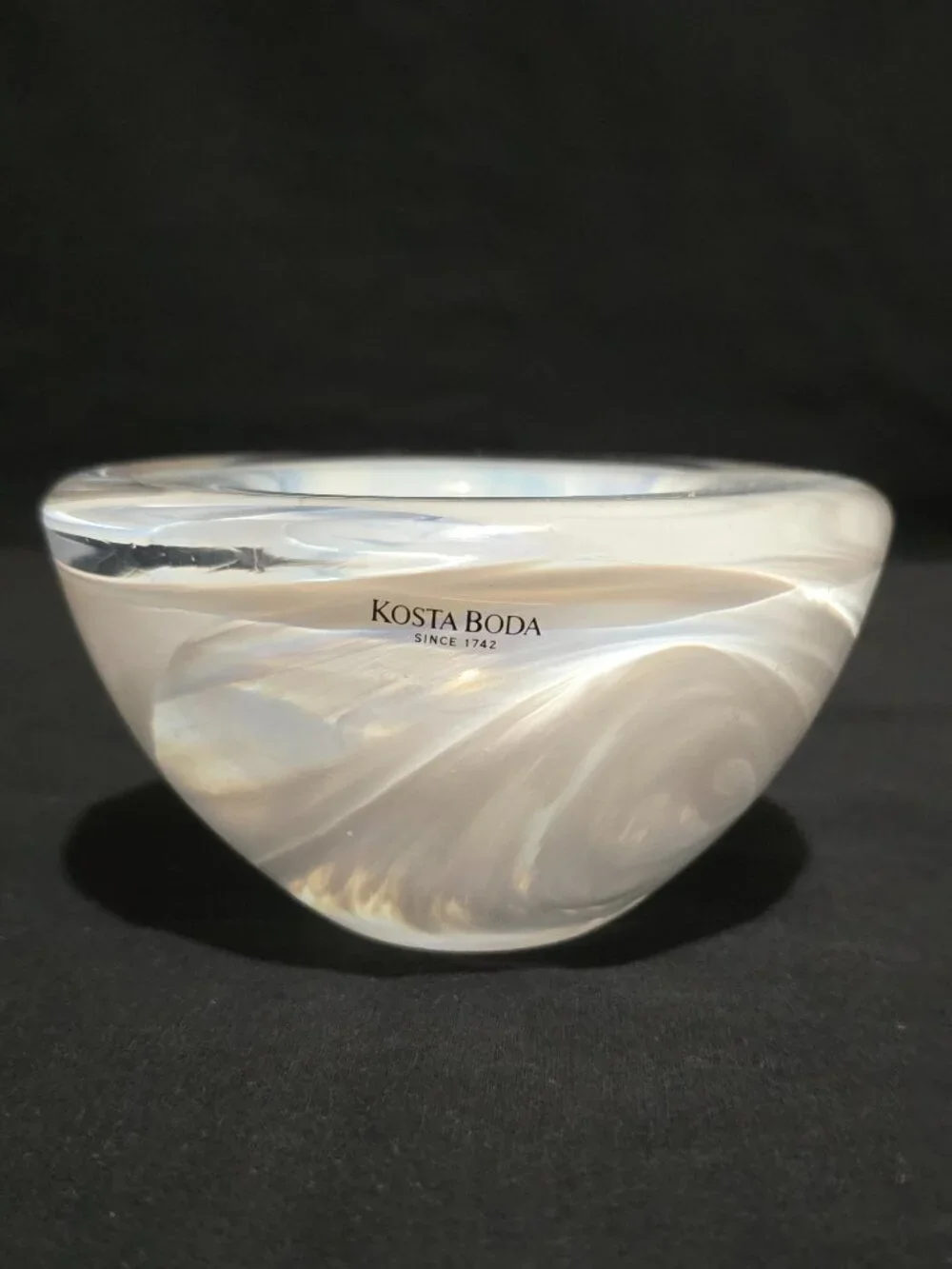 KOSTA BODA Atoll Votive Candle Holder - White Clear Swirl